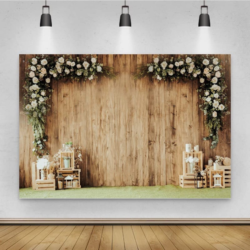 DASHAN 8x6ft Polyester Wedding Backdrop Rustic Floral Flower Wood Wall Backdrop Bridal Shower Reception Ceremony Valentine's Day Photography Background Proposal Party Kids Birthday Party Photo Prop - Image 2